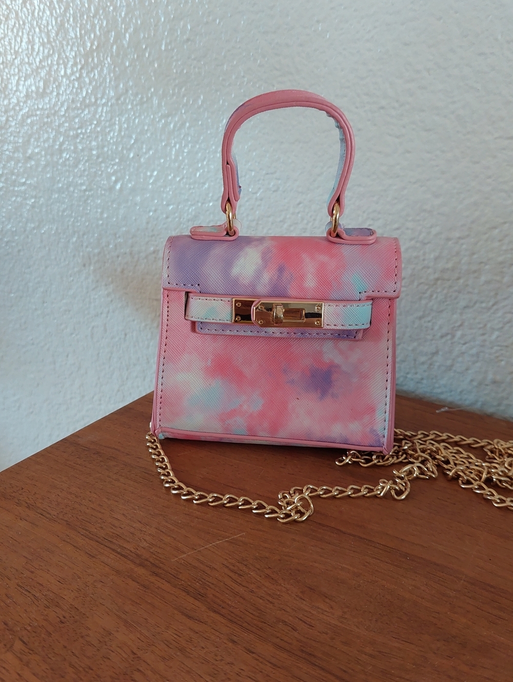 Pink Tie-Dye Mini Top-Handle Bag with Gold Chain Pride Fashion Nova Mini Y2k